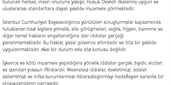 Bakan Tunç: İşkence ve kötü muamele iddiaları gerçek dışıdır