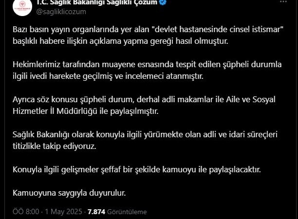 Bakanlıktan, 'devlet hastanesinde cinsel istismar' iddiasına ilişkin açıklama
