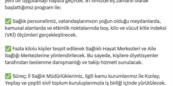 Fazla kilolu kişiler, Sağlıklı Hayat Merkezleri ve Aile Sağlığı Merkezlerine yönlendirilecek