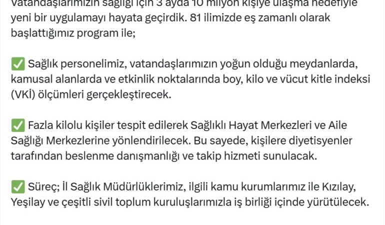 Fazla kilolu kişiler, Sağlıklı Hayat Merkezleri ve Aile Sağlığı Merkezlerine yönlendirilecek