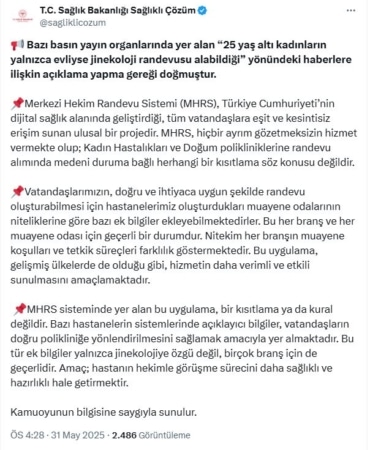 Sağlık Bakanlığı: MHRS, medeni duruma göre kısıtlama içermiyor