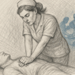 CPR yapan hemşire çizimi karakalem çalışmasıı