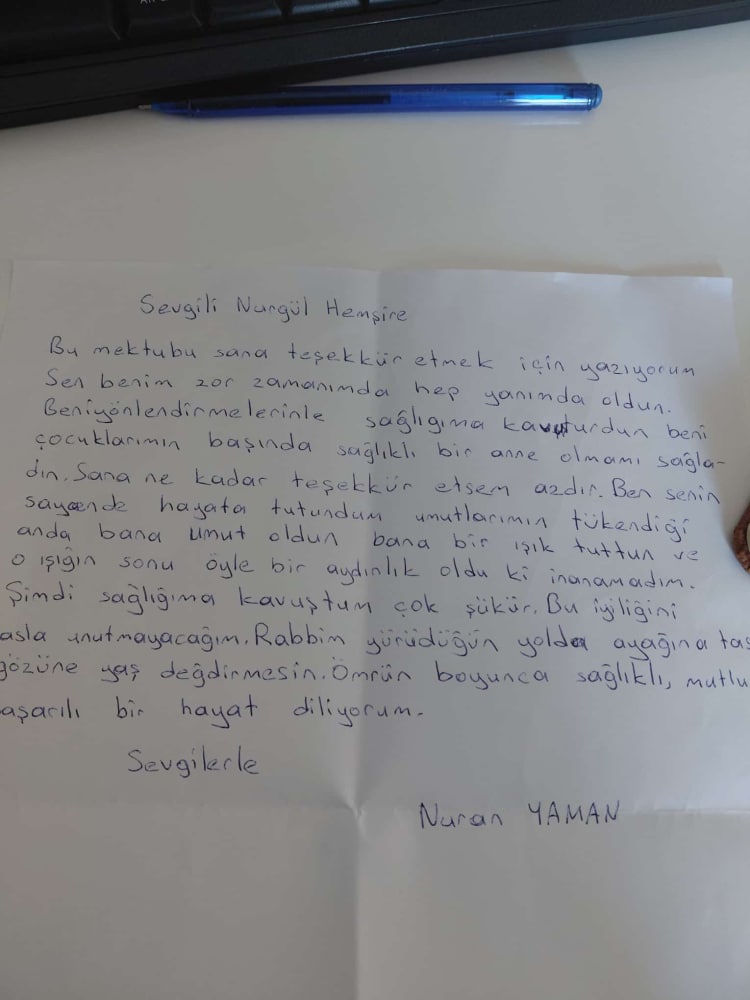 Nurgül Hemşirenin Baktığı Hastasından Duygu Yüklü Teşekkür Mektubu (resim 1) – saglikhaberi.net