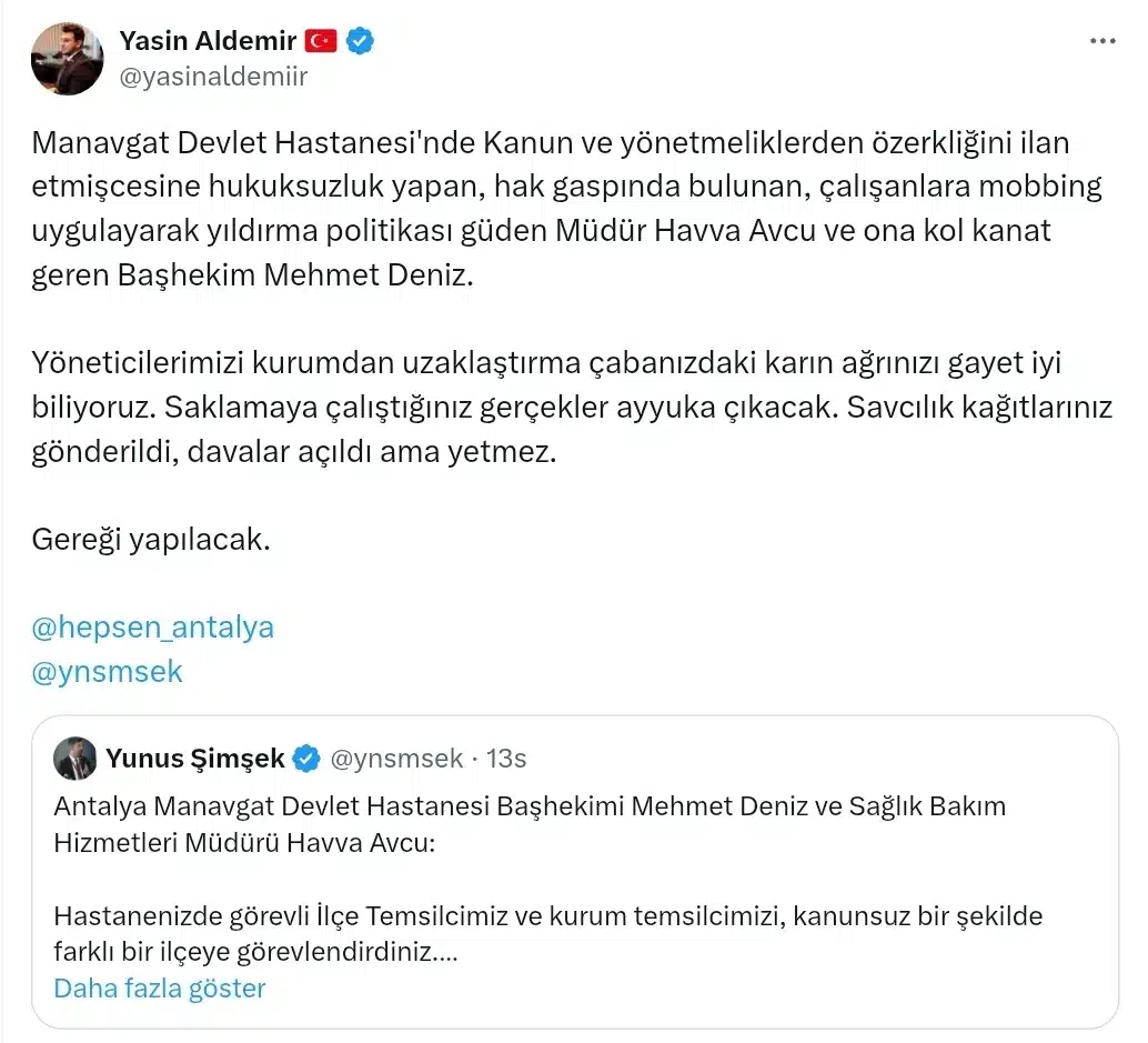 Manavgat Devlet Hastanesi’nde Sendikal Kriz: HEP-SEN Temsilcilerine Mobbing ve Usulsüz Görevlendirme İddiası (resim 5) – saglikhaberi.net
